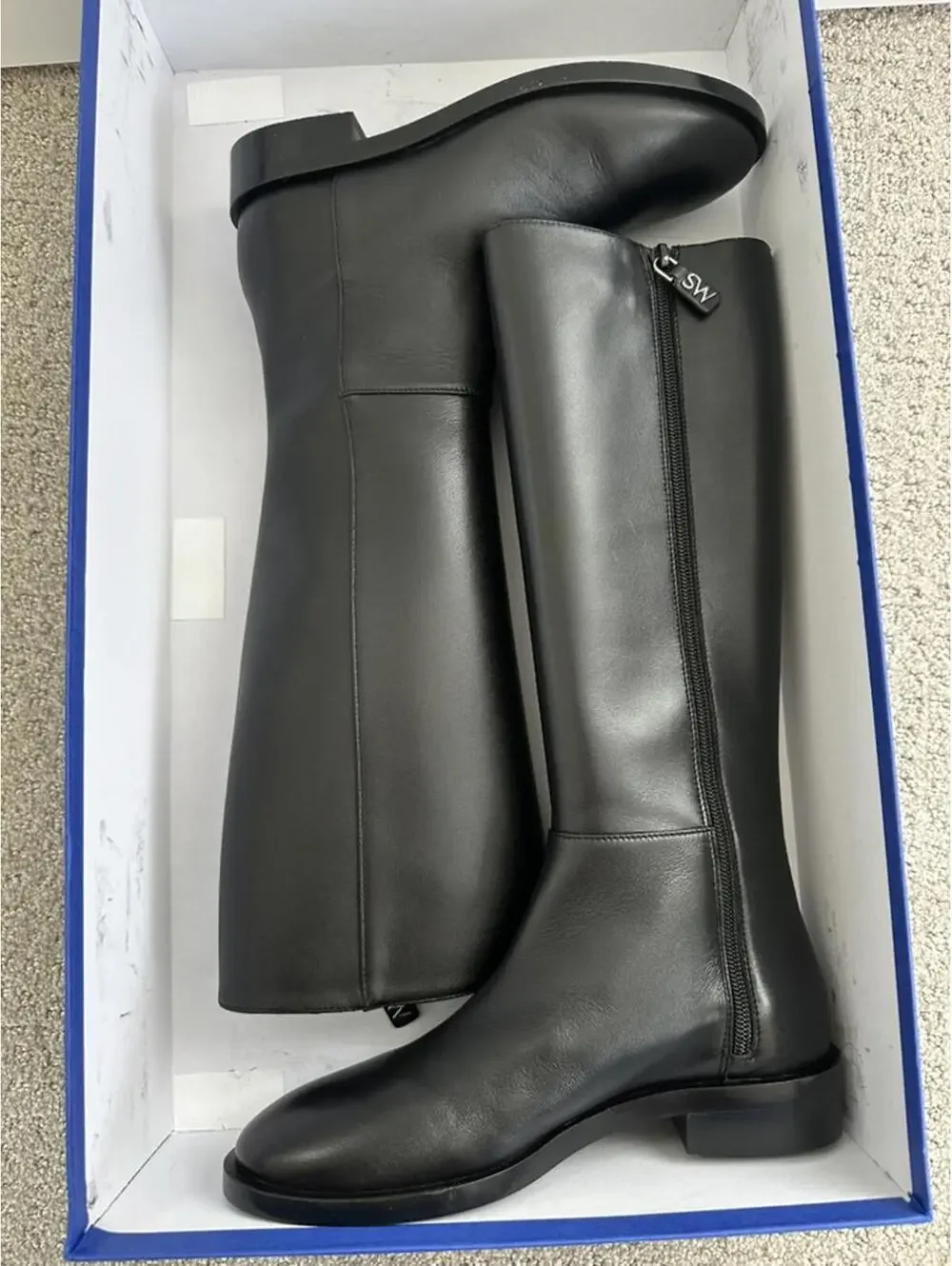 Stuart Weitzman Keelan Zip Leather Boot BLACK NIB Size 5.5